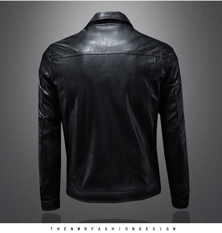 Men's Jacket Spring and Autumn Handsome Solid Color Collar Motorcycle Leather Coat Slim Fashion Leather Jacket M-5XL