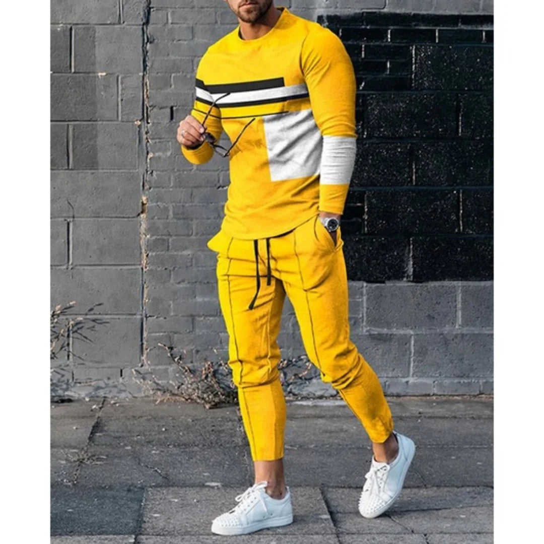 Men Clothes Set Fashion Long Sleeved T Shirt+Trousers Casual Tracksuit 2 Piece Suit Spring Male Sportswear Streetwear Oversized