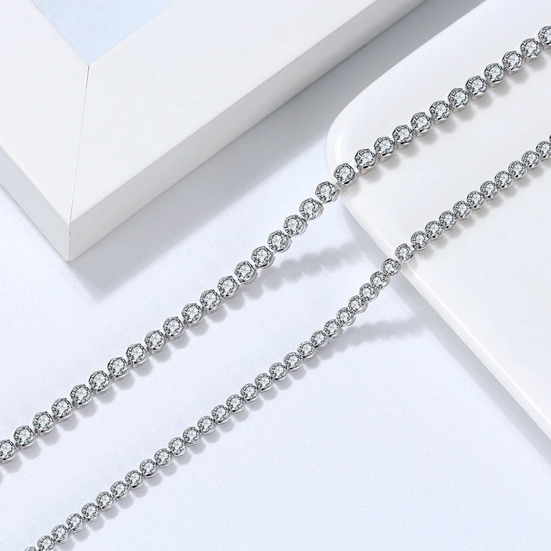 ORSA JEWELS 2mm 3mm 4mm 5mm Full Tennis Necklace Genuine 925 Sterling Silver 8A Clear CZ Cubic Zirconia Neck Chain Lobster Clasp