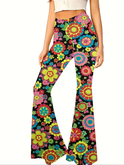 Women's Bohemian style printed bell bottoms, elastic casual sexy comfortable pants