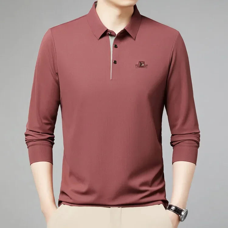 2025 Two Fake Collar Mens Daily Casual Tee Long Sleeve Sweatershirt  Pullover Tops Lapel Polo Tee