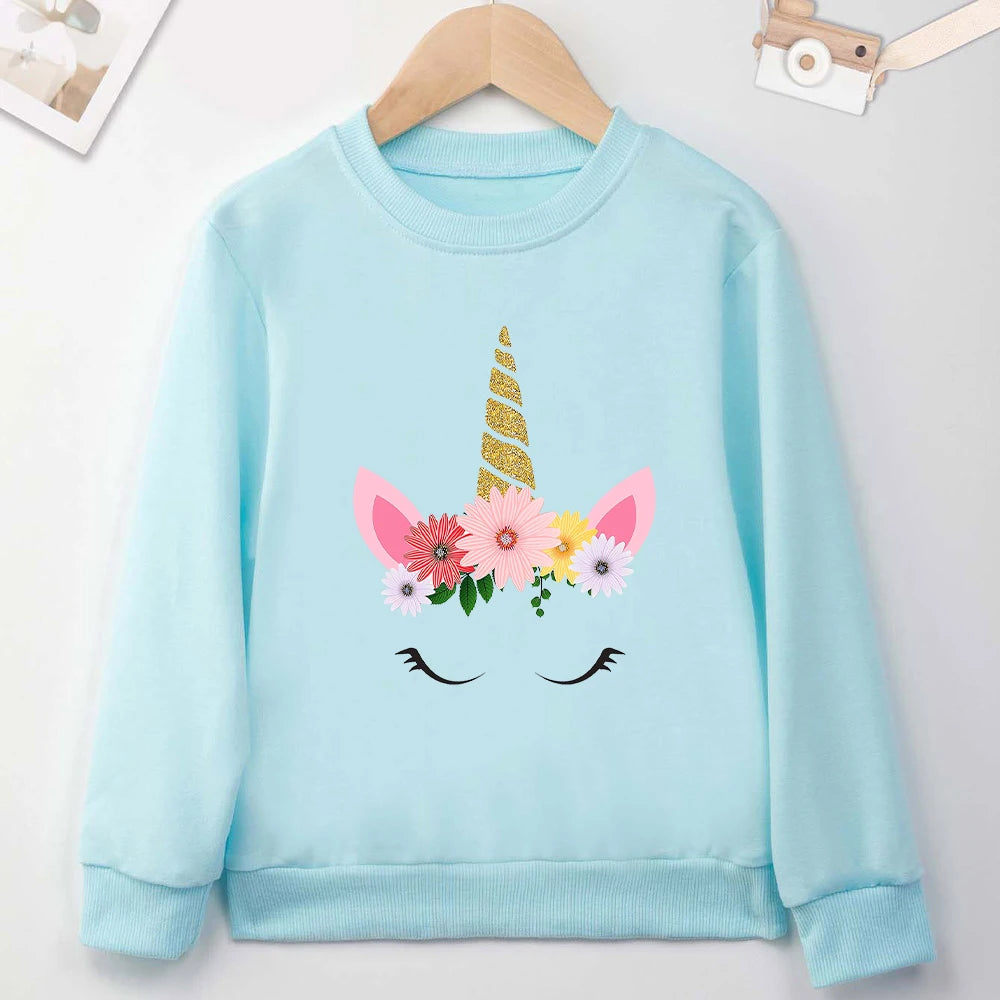 Unicorn Cute Girl Clothes Pink Sweet Style 2 to 14 Years Children Sweatshirt Aesthetic Harajuku Fashion European Kids Hoodie