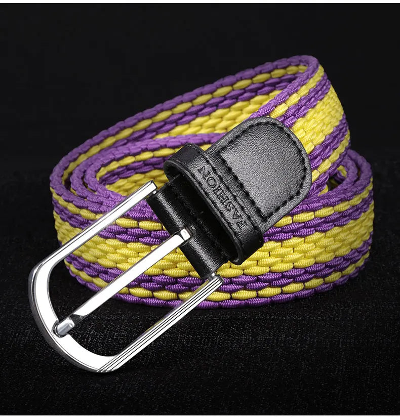 Men Women Stretch Belt For Unisex Knitted Braided Metal Pin Buckle Male Canvas Pants Jeans Elastic Belt