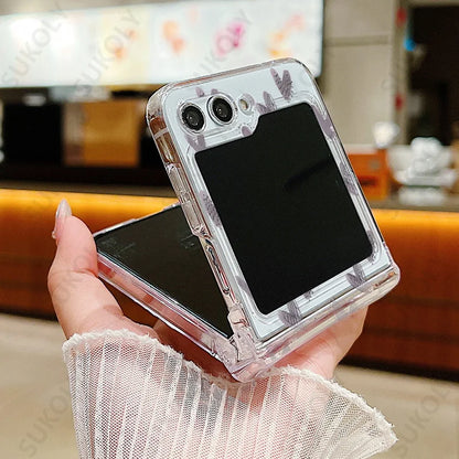 Love Heart Clear Case For Samsung Galaxy Z Flip 6 5 4 3 Transparent Hard PC Folding Cover For Samsung Z Flip6 Flip5 Flip4 Flip3