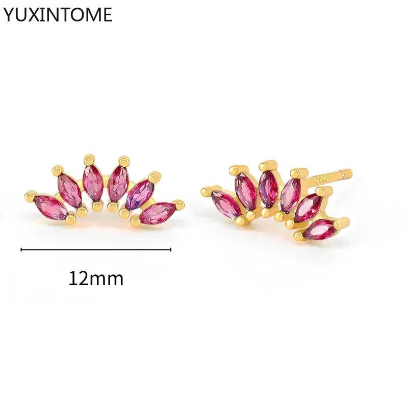 925 Silver Ear Needle Rose Red Hoop Earrings For Women Exquisite Water Drop/Flower/Heart Crystal Piercing Huggie Earring Jewelry