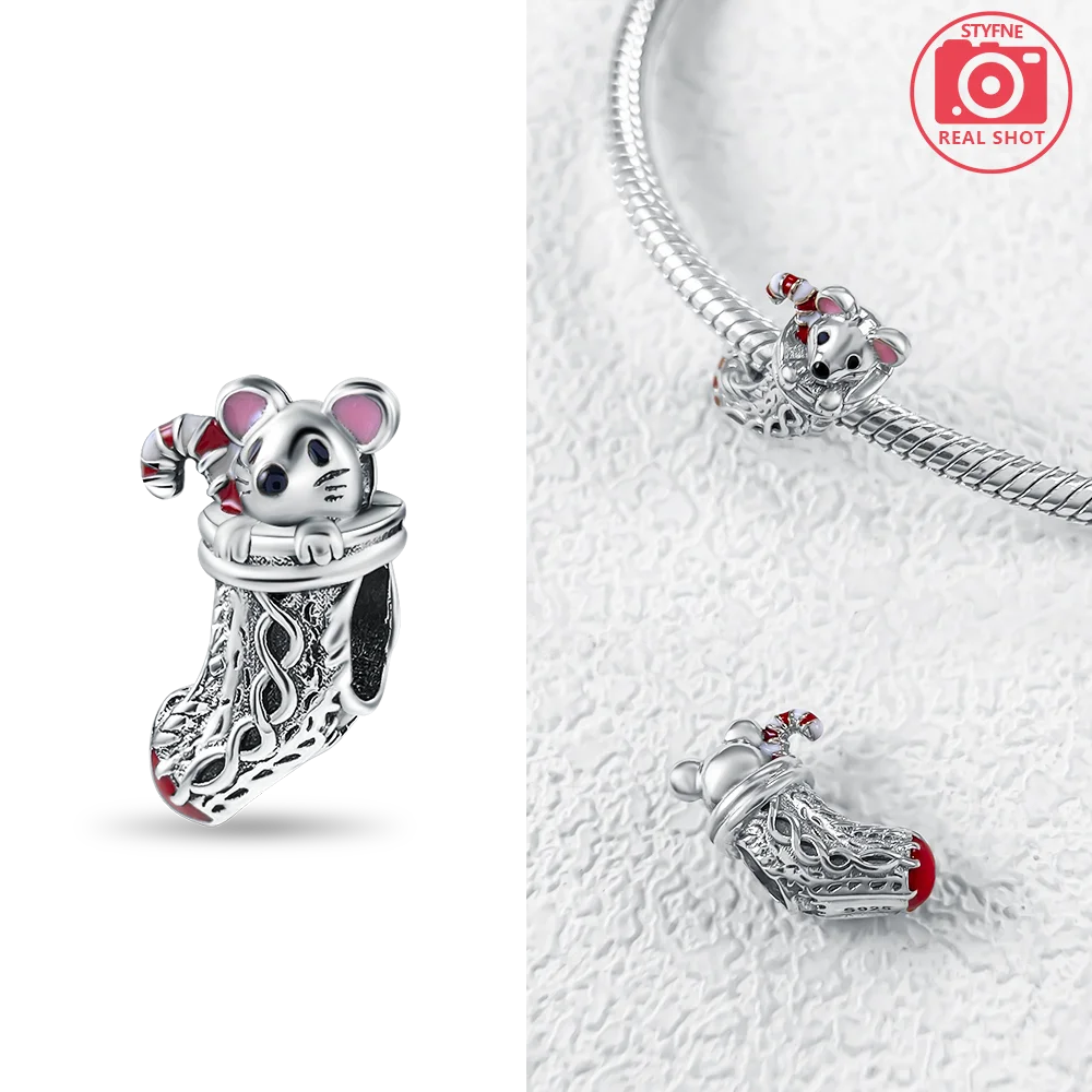 925 Sterling Silver Bell Ring Christmas Tree Red Heart Elk Charm Fit DIY Bracelet Necklaces Jewelry