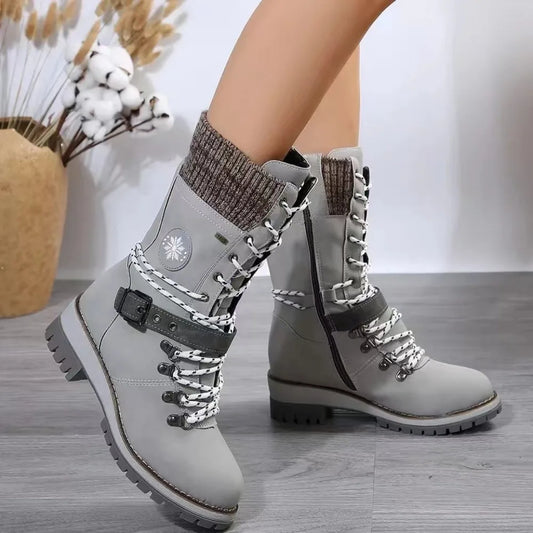 2024 Winter Outdoor Shoes for Women Side Zip Women's Mid-Calf Boots Square Heel Casual Women's Shoes Med Heel Ladies Boots