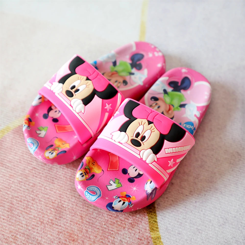 New Summer Children Sandals Kids Cartoon Minnie Toddler Boys Girls Soft Sole Shoes Anti-Slip Slippers Wearable in all seasons