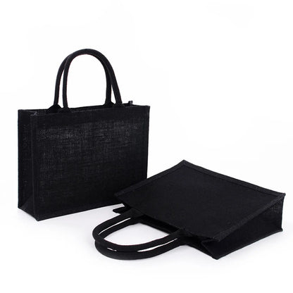 Black Burlap Tote Bag With Handle Linen Eco-Friendly Handbags Large Capacity Portable Commuter Packages Versatile Shopping Bags