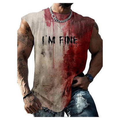 Halloween I'm Fine Bloody T-shirt Problem Solved Graphic Sleeveless Vest Tee Short Sleeve Streetwear Women Men Tank Top