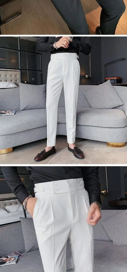 2023 Spring and Autumn Fashion Korean Edition Casual Business High Waist Button Slim Fit Straight Tube Non Iron Men's Suit Pants