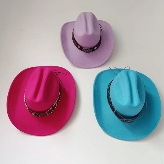 New 9CM Wide Brim Western Cowboy Hat For Men's Vintage Fascinator Cowgirl Jazz Hat Cloche Church Caps Sombrero Hombre