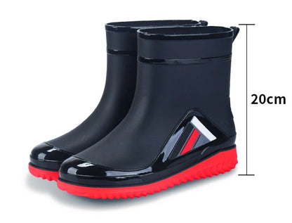 New Fashion Rain Boots for Men Mid-calf Non-slip Waterproof Rain Boots Car Washing Fishing Leisure Work Rubber Shoes with Cotton