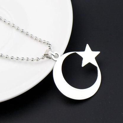 Stainless Steel Crescent Moon Star Necklace for Men Women Spiritual Islamic Muslim Amulet Pendant Turkish Religious Jewelry