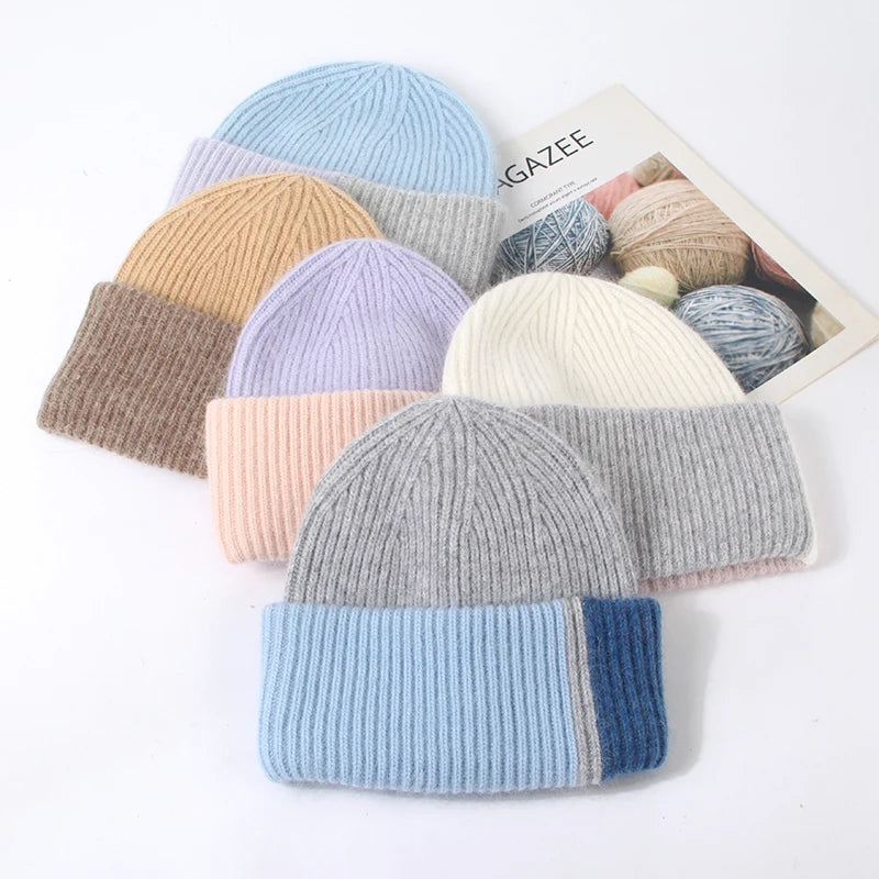 VISROVER 12 Colors Solid Real Cashmere Beanies Winter Hat For Woman Acrylic Hat Woman Autumn Warm Skullies For Man Wholesales