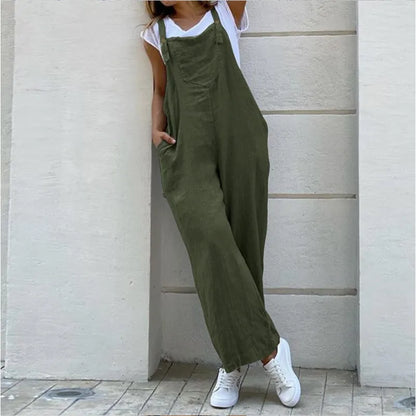 Women Strapless Backless Pocket Wide Leg Overalls Summer Female Solid Loose Oversized S-5XL Trousers JYFS-JY1850