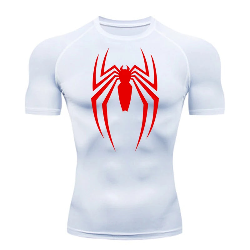 Summer Running T-Shirt Men Short Sleeve Compression Shirt Gym Sports Top White & Black Quick Dry Breathable MMA Fitness Clothing