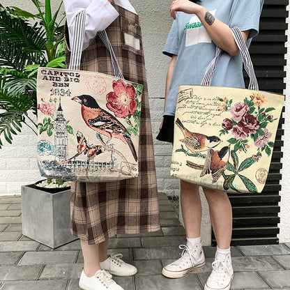 Summer Women's Canvas Cartoon Graffiti Printing Handbag Large Capacity Shoulder Beach Bag Fashion Folding Ladies Casual Tote Bag