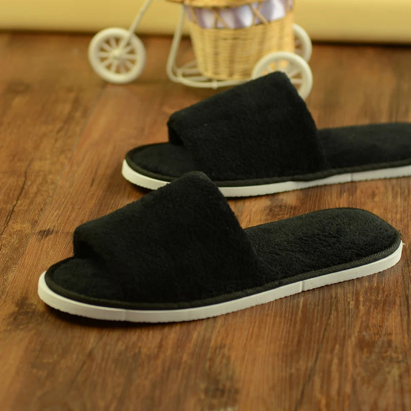 New Winter Women Fur Slippers Open Toe Flip Flops Thicken Warm Plush Home Shoes Couple Indoor Slippers for Bedroom Slides