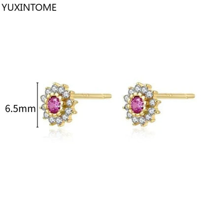 925 Silver Ear Needle Rose Red Hoop Earrings For Women Exquisite Water Drop/Flower/Heart Crystal Piercing Huggie Earring Jewelry