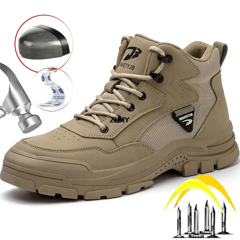 ZLMY Construction Work Safety Boots Men High Top Steel Toe Safety Shoes Puncture Proof Welder Shoes Rubber Work Boots Anti-spark