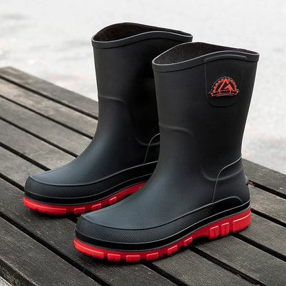 New ，Rain Shoes， Men's ，Non-slip Thick-soled Work Shoes Water Boots Short Rain Boots Fishing Shoes Rubber Shoes Waterproof Shoes