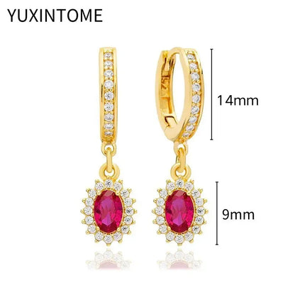 925 Silver Ear Needle Rose Red Hoop Earrings For Women Exquisite Water Drop/Flower/Heart Crystal Piercing Huggie Earring Jewelry