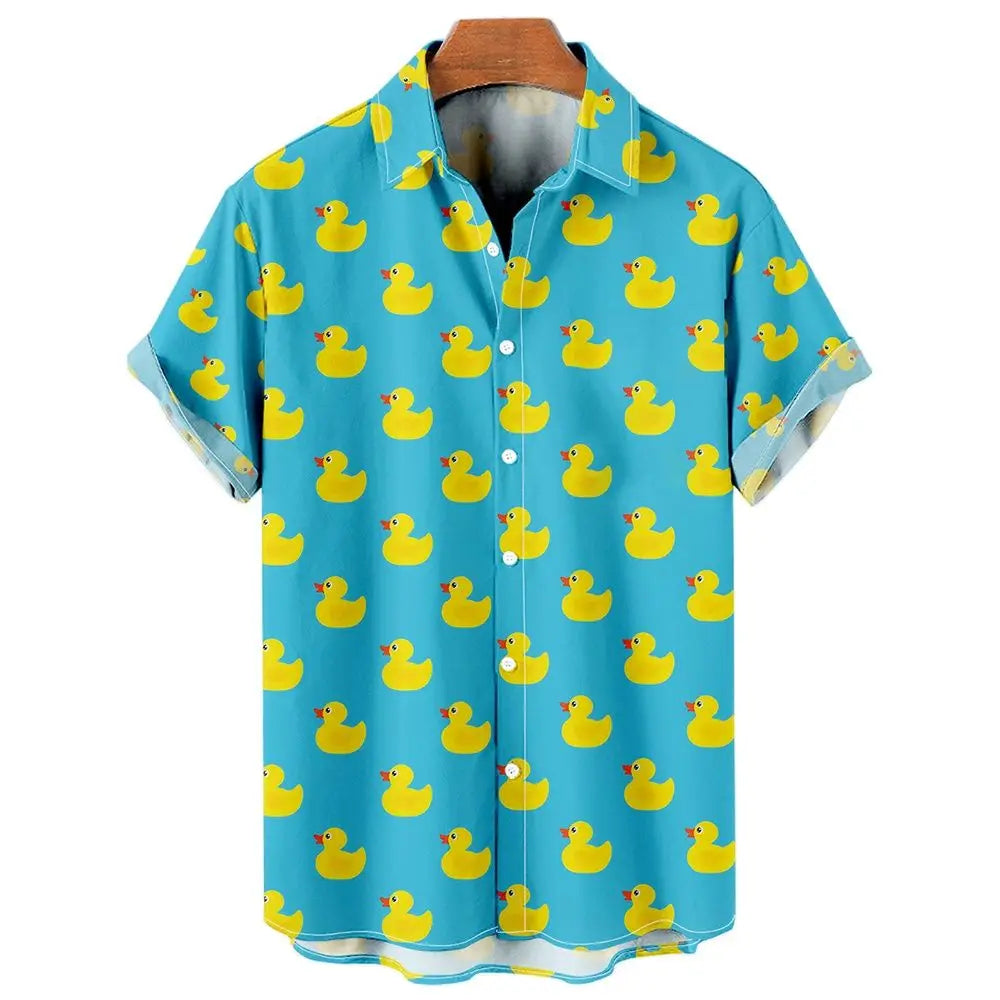 New Men's Shirt Little Yellow Duck Hawaiian Beach Tops Funny Short Sleeve Shirts 3D Printed Casual Fashion BlouseMen's Clothing