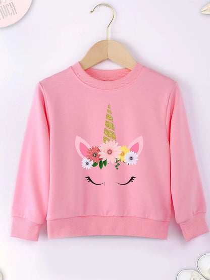 Unicorn Cute Girl Clothes Pink Sweet Style 2 to 14 Years Children Sweatshirt Aesthetic Harajuku Fashion European Kids Hoodie