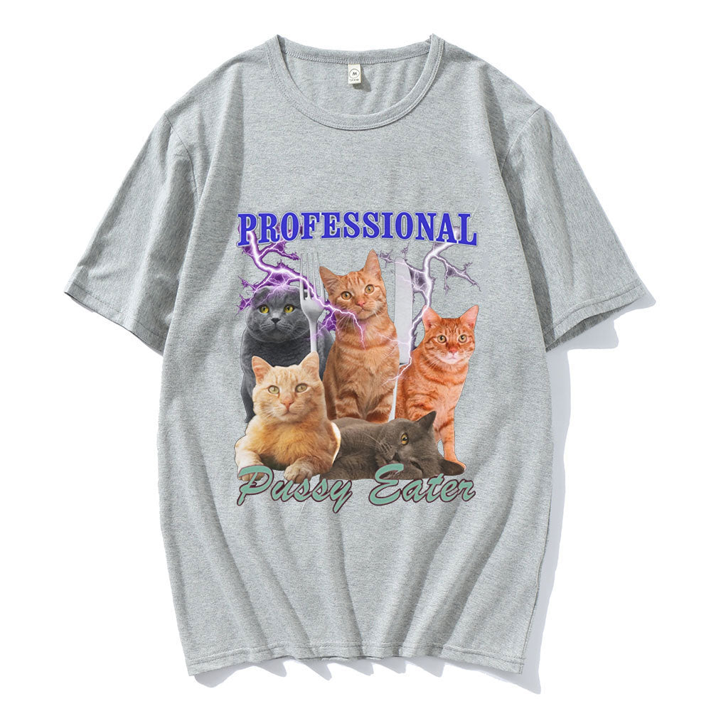 Professional Pussy Eater Funny Cat Lover T Shirt Men's Clothing Fashion T-shirts Cotton Casual Oversized Short Sleeve T Shirts