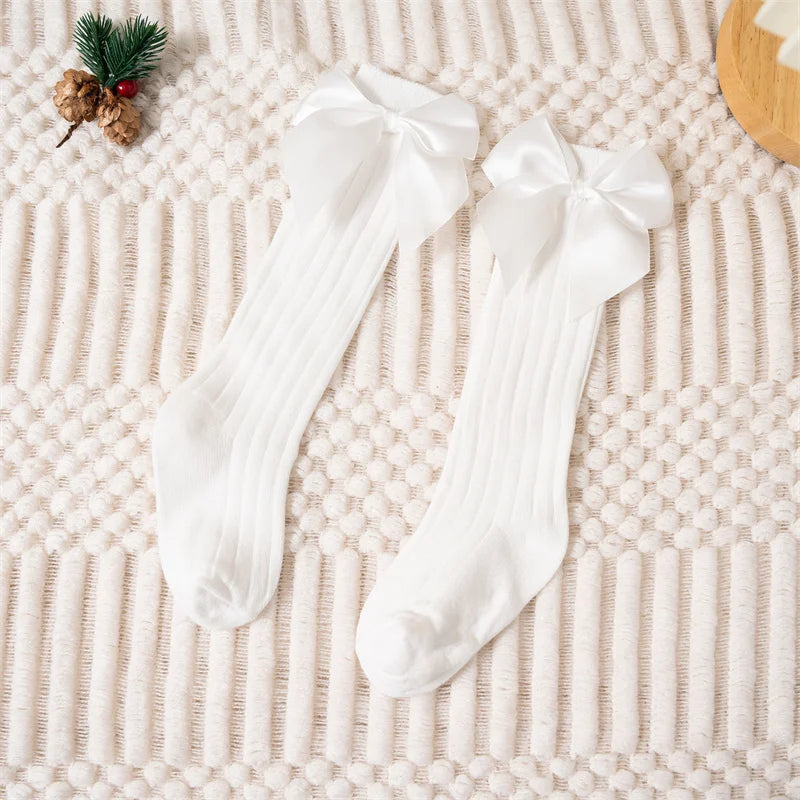 Baby Girls Socks Autumn Winter Kids Big Bow Knee High Long Soft Cute Kids Christmas Sock Cotton Red Newborn Socken For 0-8 Years