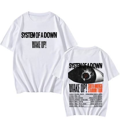 System of A Down Wake Up  T-shirts South America Stadium Tour 2025 Tee-shirt Women Men Tops High Quality Cotton Tees New Metal