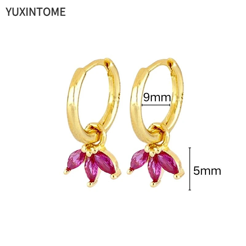 925 Silver Ear Needle Rose Red Hoop Earrings For Women Exquisite Water Drop/Flower/Heart Crystal Piercing Huggie Earring Jewelry