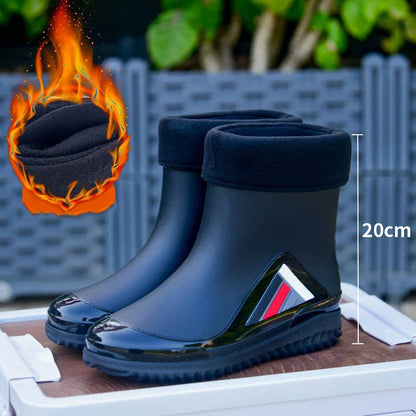 New Fashion Rain Boots for Men Mid-calf Non-slip Waterproof Rain Boots Car Washing Fishing Leisure Work Rubber Shoes with Cotton