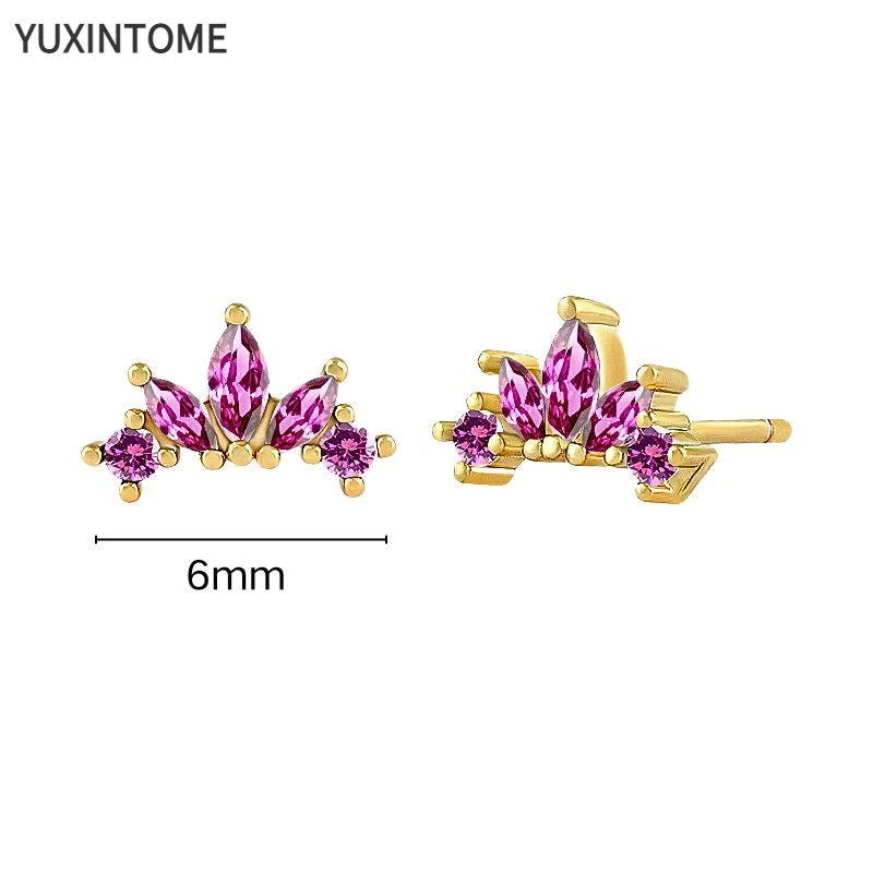 925 Silver Ear Needle Rose Red Hoop Earrings For Women Exquisite Water Drop/Flower/Heart Crystal Piercing Huggie Earring Jewelry