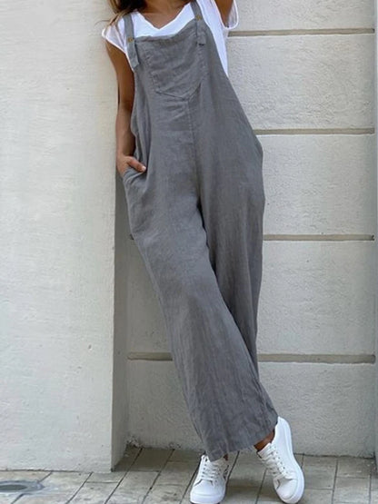 Women Strapless Backless Pocket Wide Leg Overalls Summer Female Solid Loose Oversized S-5XL Trousers JYFS-JY1850