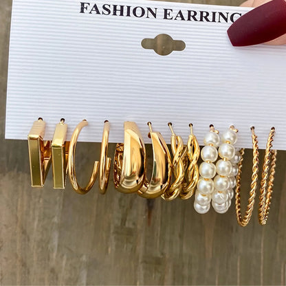 Bohemia Vintage Pearl Circle Hoop Earring Set for Women Girls Heart Butterfly ShapeDrop Earring Zircon Ear Studs Jewelry