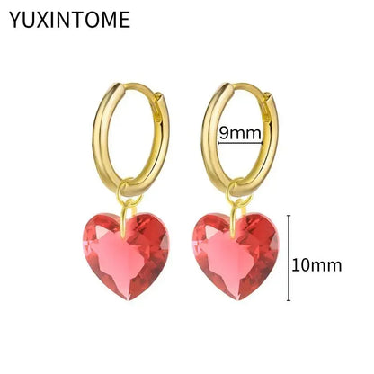 925 Silver Ear Needle Rose Red Hoop Earrings For Women Exquisite Water Drop/Flower/Heart Crystal Piercing Huggie Earring Jewelry