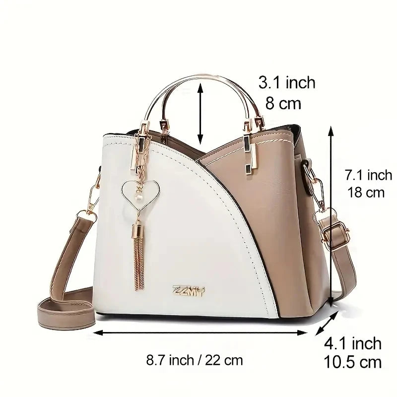 Women's fashionable color blocking shoulder bag with tassel decoration crossbody bag wallet