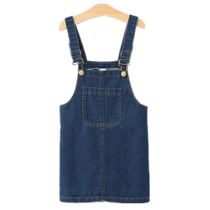 Girls Denim Suspender Skirt 2024 Summer New Cartoon Cotton Suspender Dress Fashion Style Casual Girls Denim Suspender Dress