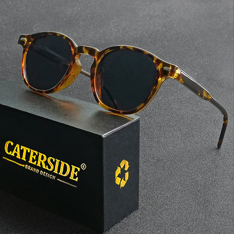 Caterside Polarized Round Sunglasses Men Punk TR Frame Core Insert Leg Retro Sun Glasses Women Set Driving Fishing Eyewear UV400