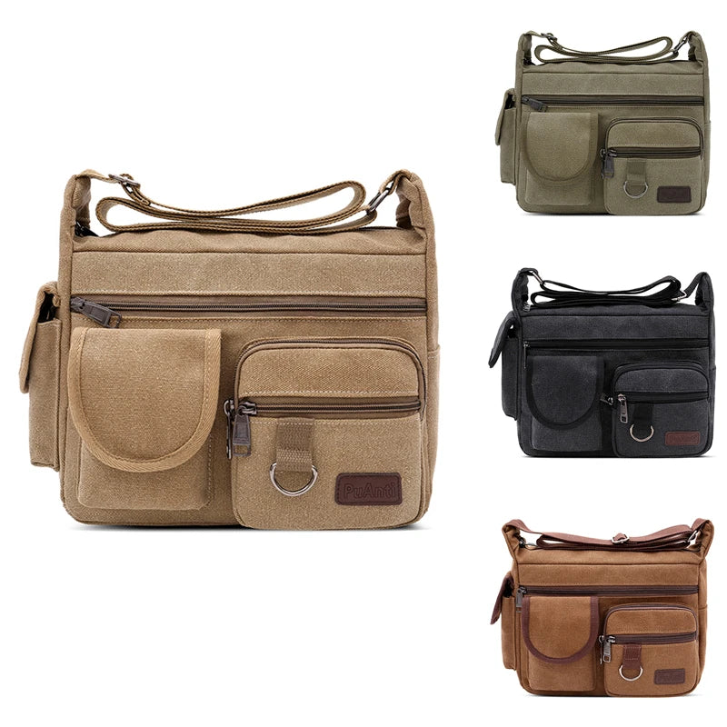 Men Canvas Messenger Bag Vintage Water Resistant Waxed Crossbody Bags Briefcase Padded Shoulder Bag For Male Handbag New