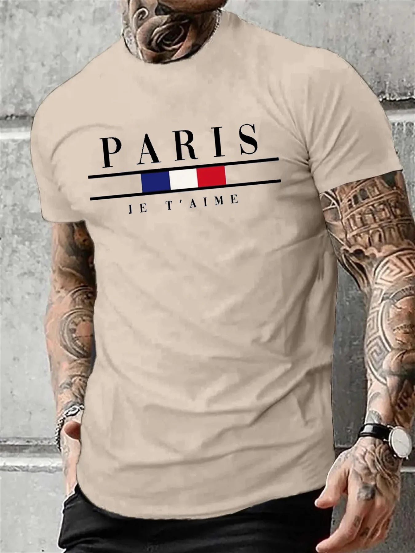 Men's 100% pure cotton summer loose size PARIS letter pattern print casual comfortable round neck short sleeved T-shirt top