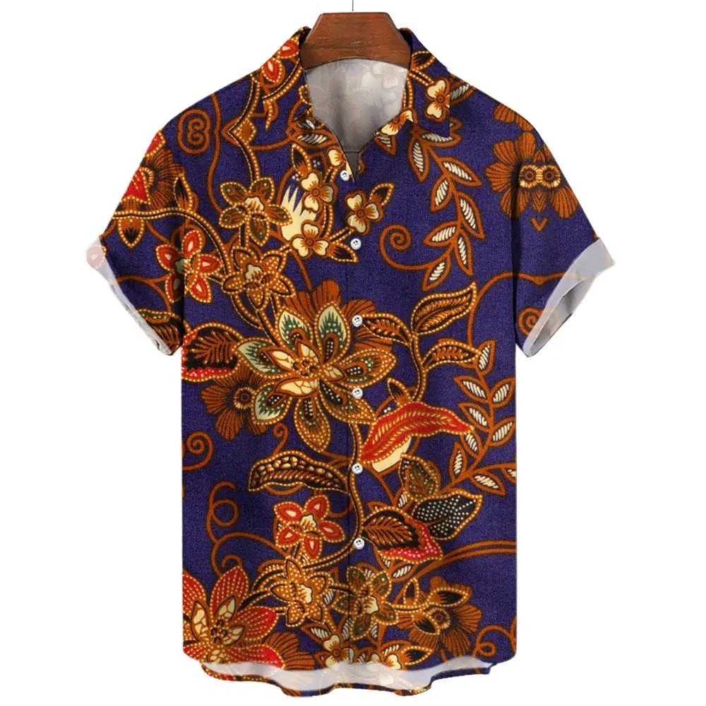 Vintage Men's Shirts 3D Print Ethnic Graphics Fashion Button Short Sleeve Lapel Streetwear Hawaiian Blouse shirts for men Summer