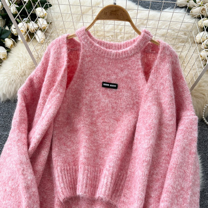 SINGREINY Fashion Solid Cashmere Sweater Long Sleeves Loose Warm Cardigan+Sleeveless Knitting Tank Top Winter Gentle Casual Tops