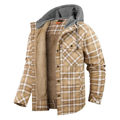 Men Winter Plaid Shirts Coats Hooded Fleece Jackets Harajuku Lg Sleeonve LoosCae sual Shirts Jackets European Style Size S-2XL