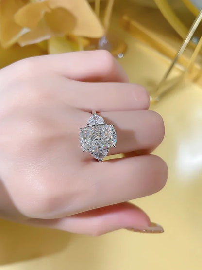 Luxury 925 Sterling Silver Three Stone Diamond Ring Set with Imported High Carbon Diamond Ice Cut Engagement Jewelry