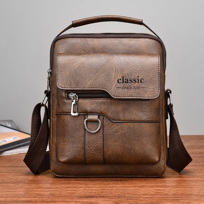 2024 New Vintage Men Crossbody Bag Leather Shoulder Bag For Men Handbags Brown Business Large Capacity Messenger Side Bags Male