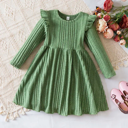 Autumn and Winter Girls Knitted Sweater Dress Solid Color Soft Long Sleeve Dress Children Christmas Costume Birthday Casual Wear