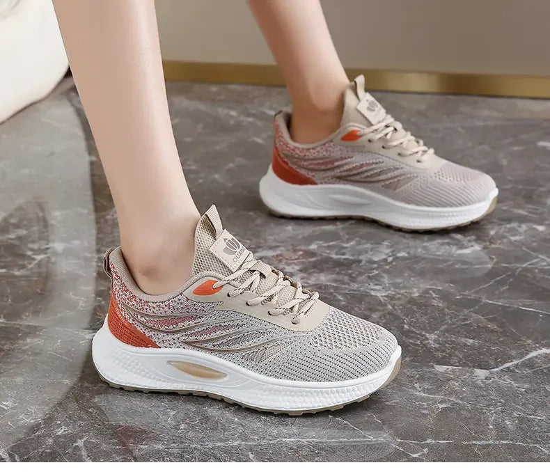 Spring 2025 New Thick Soled Sports Shoes Breathable Fitness Mesh Running Wear Resistant Casual Vulcanized Shoes for Women